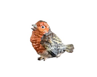 Figura de pájaro petirrojo vintage de bronce pintado en frío