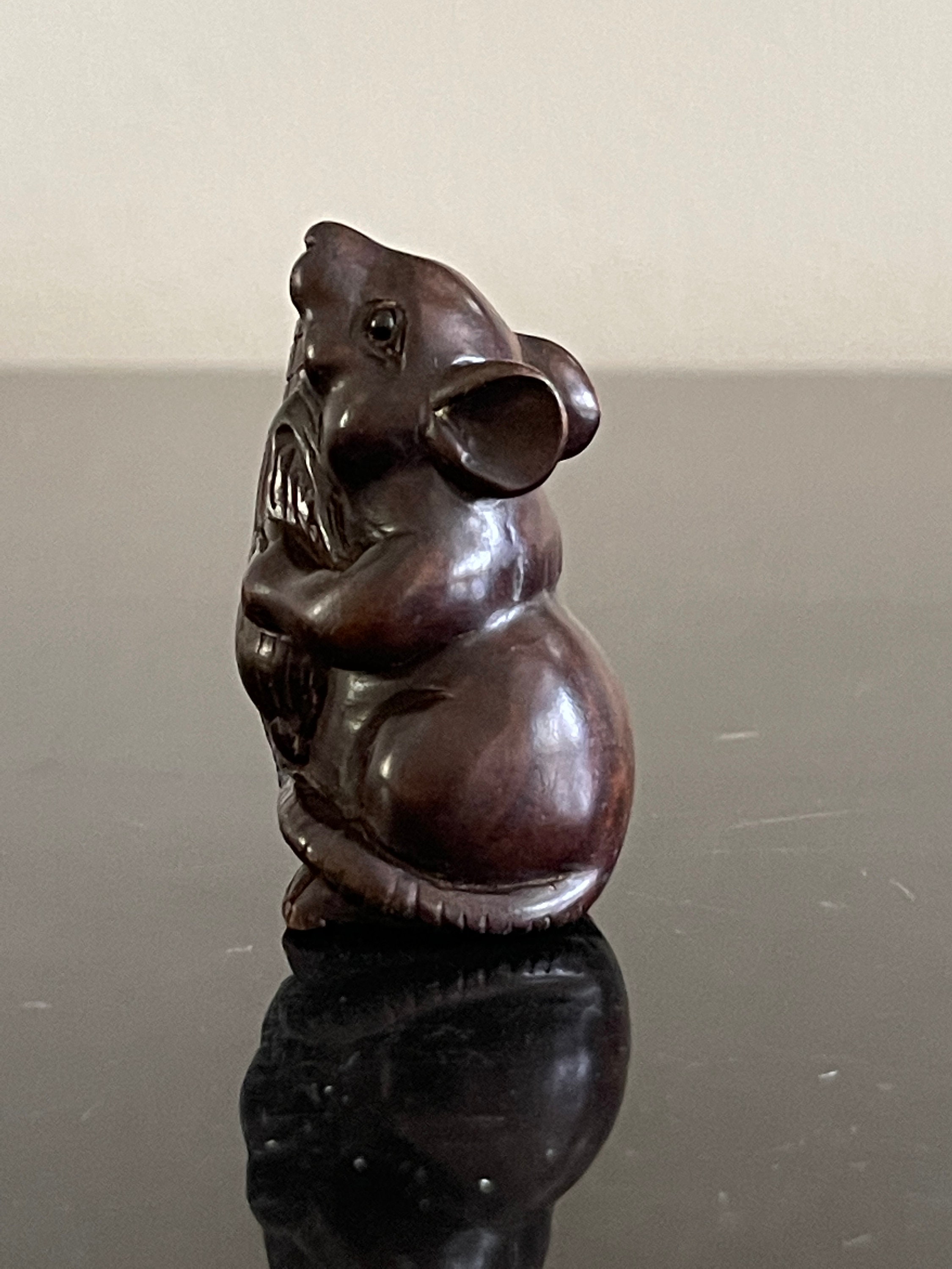香爐 打出の小槌 鼠小判 置物　M1718 Wood Mouse Netsuke - Etsy