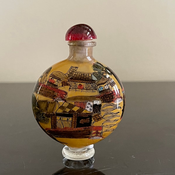 Adorable Chinese 2 3/4" Footed Inside Painted Glass Snuff Bottle