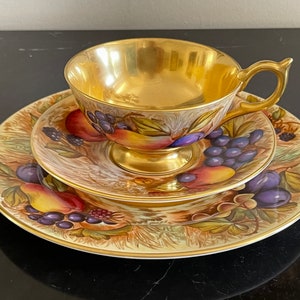 Aynsley Orchard Fruit Tea Cup Signed D. Jones and Saucer & Plate Signed N. Brunt *