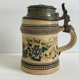Impressive Vintage Merkelbach & Wick Hand Painted Creamware German Beer Stein