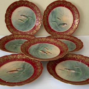 Antique Limoges Porcelain Plates Signed by G. Rosier Set of 7