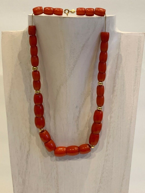 Vintage Cherry Amber Bakelite Barrel Beads and 14K