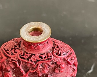 アンティーク中国彫刻庭園風景辰砂嗅ぎタバコ瓶 - Etsy 日本
