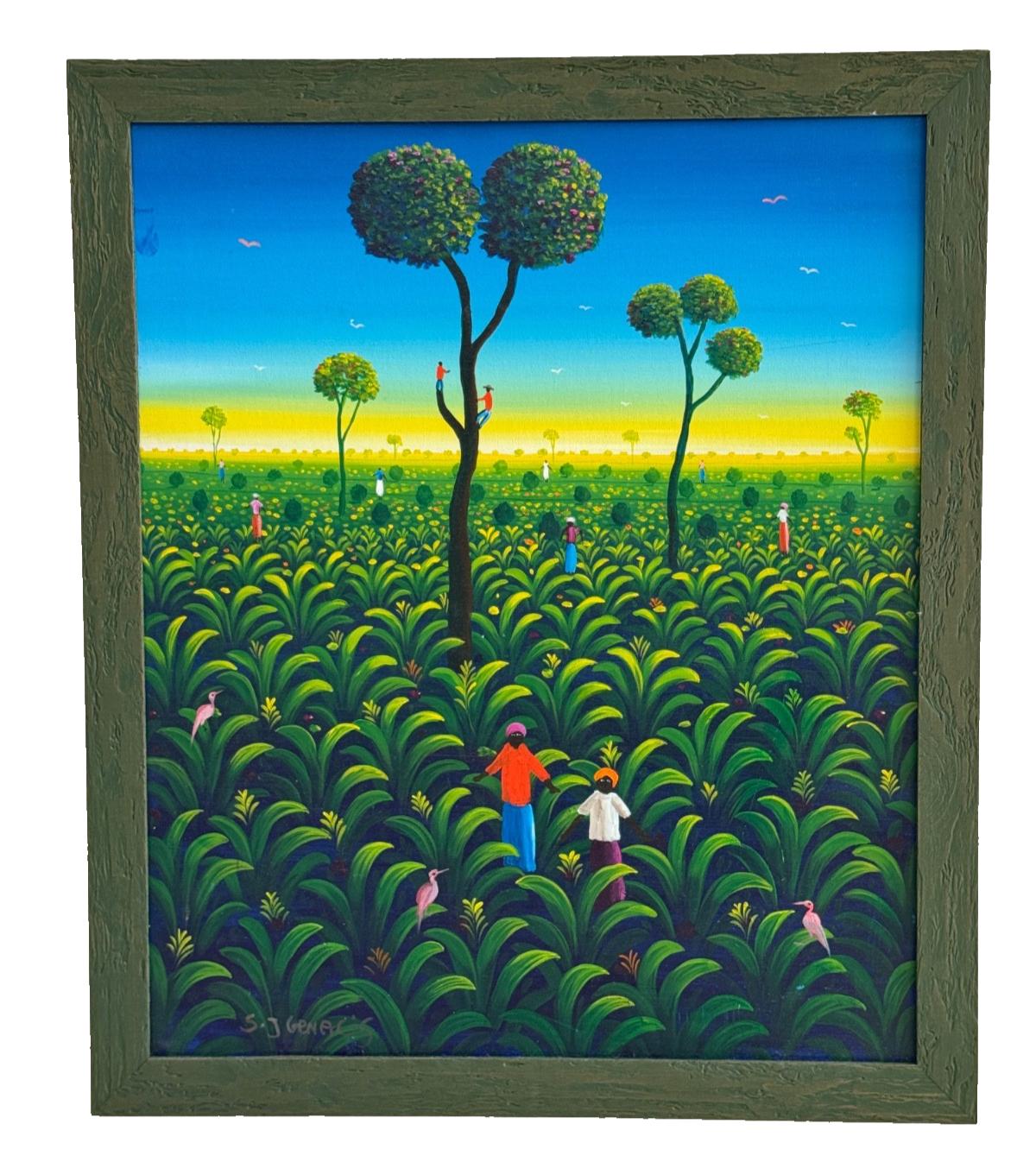 S.J. Genacis (haitian, 20th C.) Caribbean Landscape Oil Painting