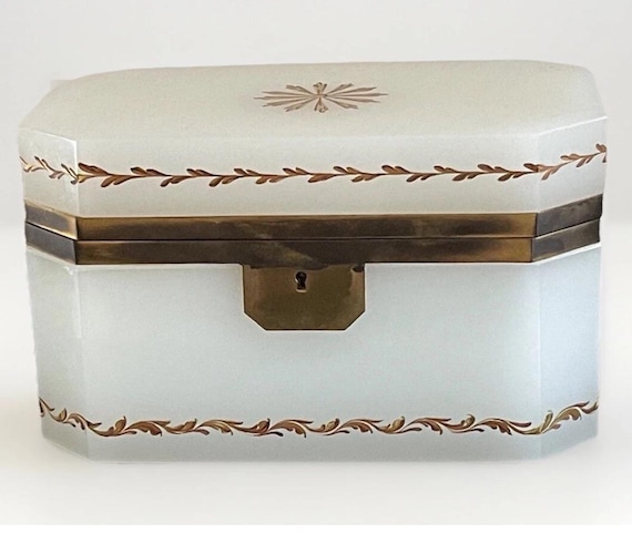French Opaline Glass Painted Box French Opaline Glass Painted Box