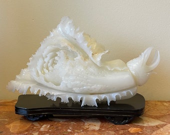 Antique Chinese Hand-Carved White Jade Fortune Cabbage Sculpture