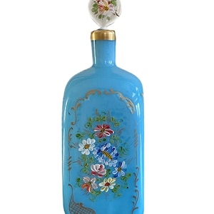 Super Blue Opaline Hand Painted Enamel Glass Decanter