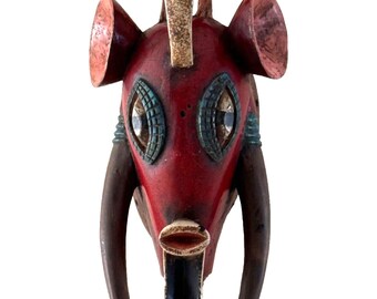 Vintage African Tribal Carved Wood Elephant Mask