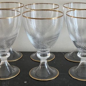 Nason Moretti 6 Swirl Gold Trim 8 1/4" H by 5 1/8" W Murano Stemware Glasses