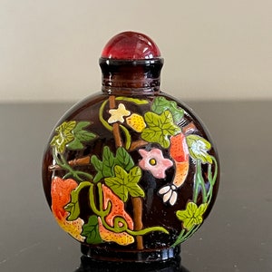 Chinese Signed Peking Glass Snuff Bottle with Colorful Hand Painted Decoration