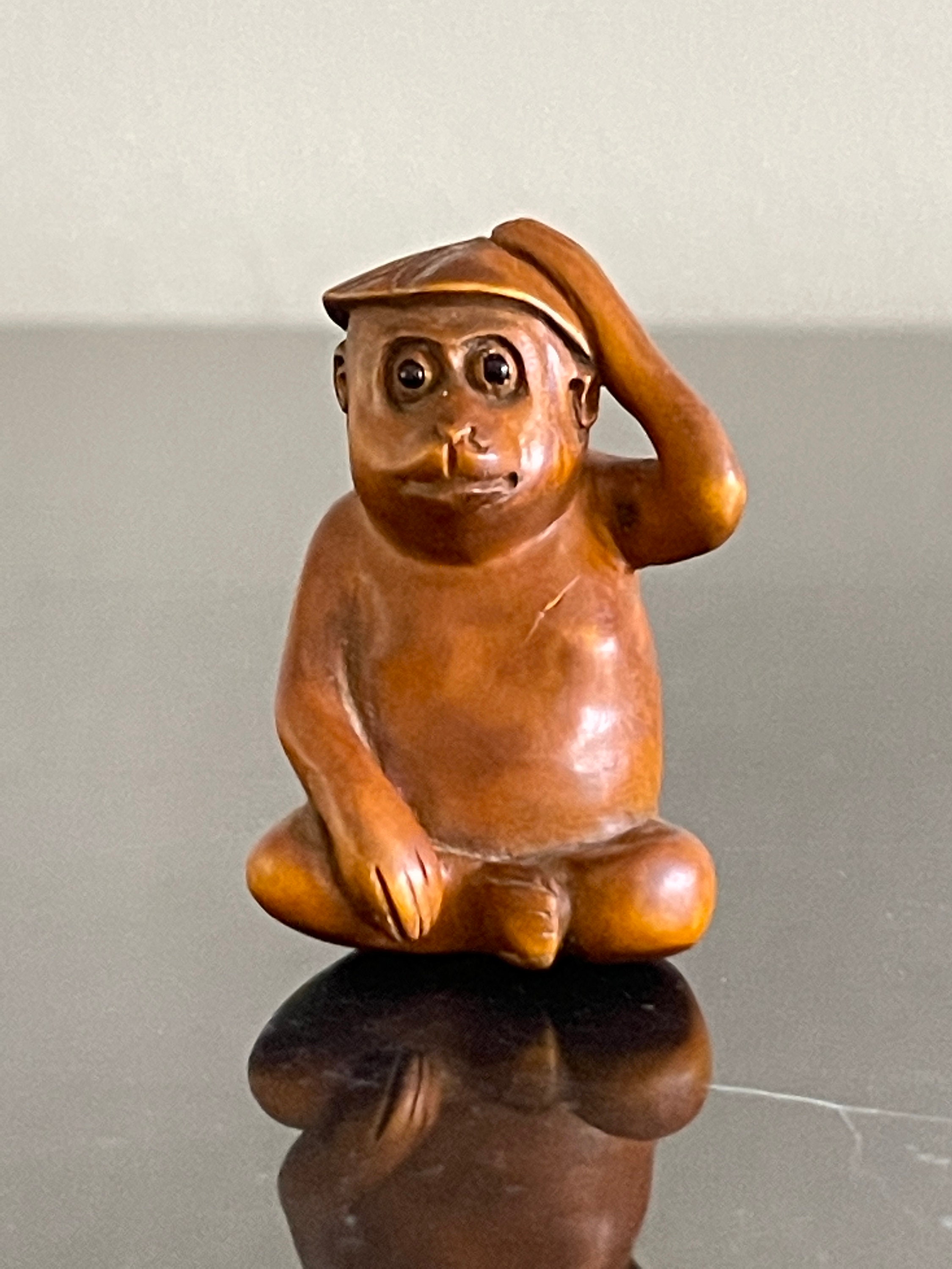 アンティークな日本の根付 木彫り 猿の座像 * - Etsy 日本