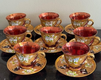 FREE SHIPPING- 15 Piece Set - Vintage Murano Venezia Cranberry