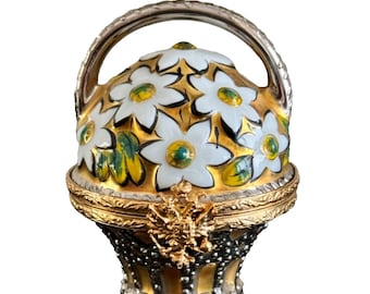 Faberge Handgemalt in Limoges Frankreich Blumenkorb Porzellan Schmuckbox