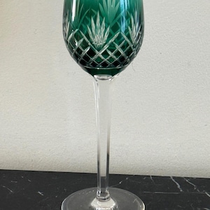 Green Odessa Cut to Clear Crystal Wine Glass