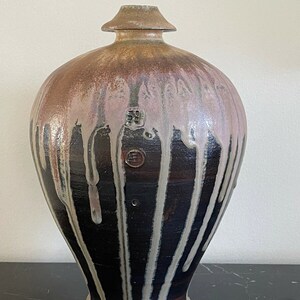 Impressive Asian Ceramic Drip Vase Marked Signed by Artist