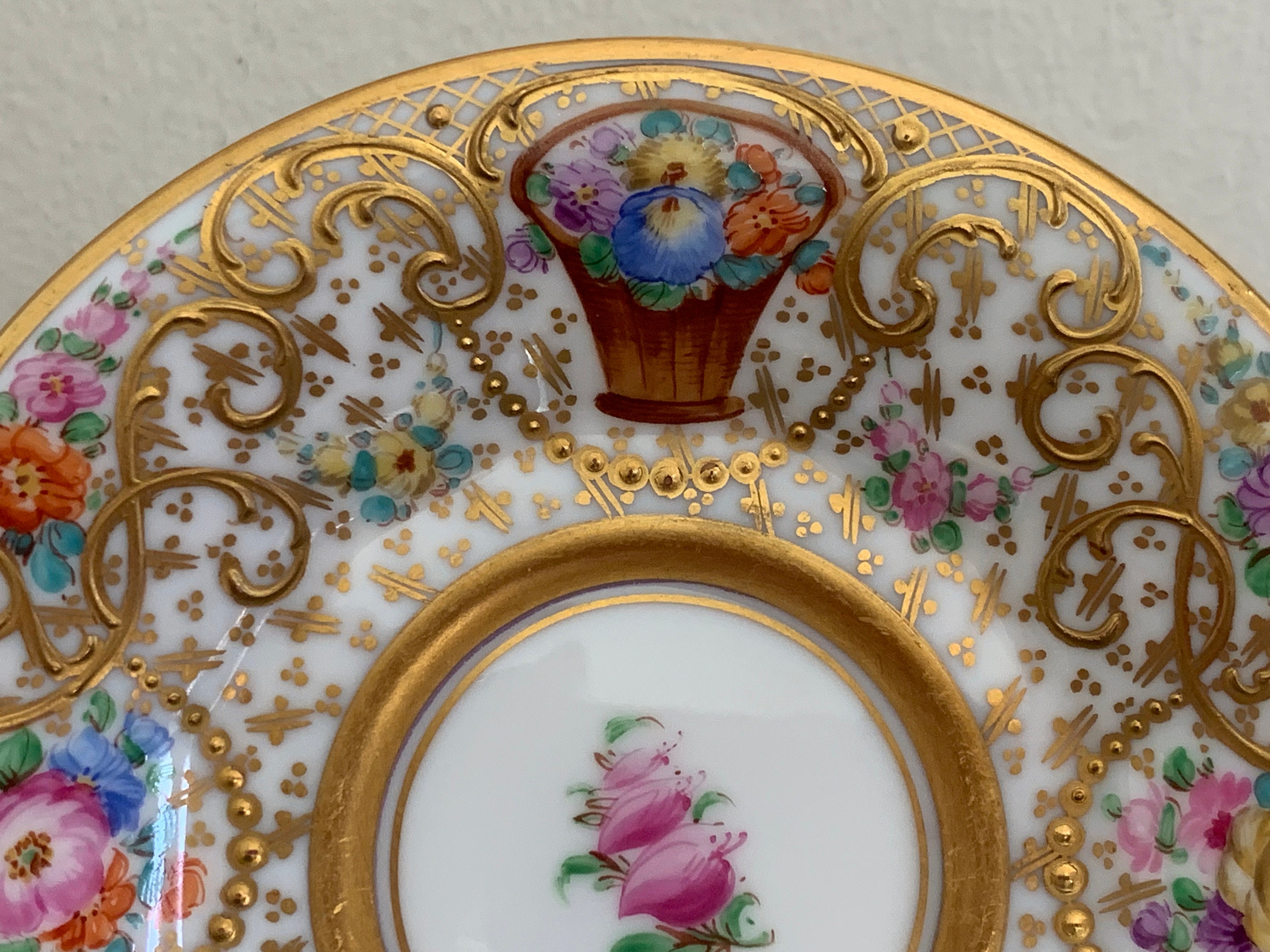 ドレスデン　アンブロジウス・ラム工房　プレート　アンティーク アンティーク アンブロジウス ラム ドレスデン磁器 金鍍金＆花