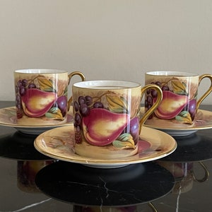 Aynsley Orchard Gold Demitasse Cups and Saucers Set of 3 Signed D. Jones *