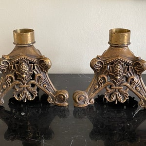Antique Pair of 3-Footed Bronze Pedestal Candelabras