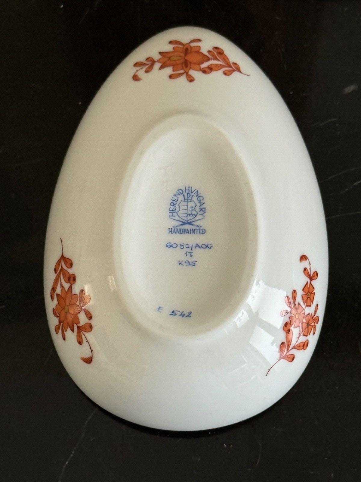 Herend Porcelain Rust Chinese Bouquet Egg Shape Trinket Box