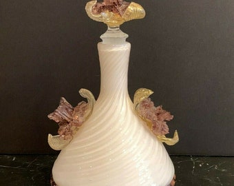 Impresionante Murano Venetian Art Glass Orchids Vanity Perfume Bottle 7 3/8 "De altura