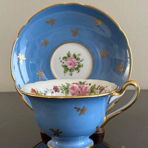 Antique Sevres Porcelain 1771 Mark Blue and Gold Tea Cup and Saucer