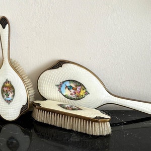 Antique LENK Austria Hand Painted Guilloche Enamel Vanity Dresser Set
