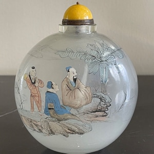 Vintage Large Chinese Interior Painted Snuff Bottle with Detailed Decoration