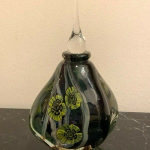 Eickholt Studio Art Glass Millefiori Flower Perfume Bottle with Stopper 7 1/4" H