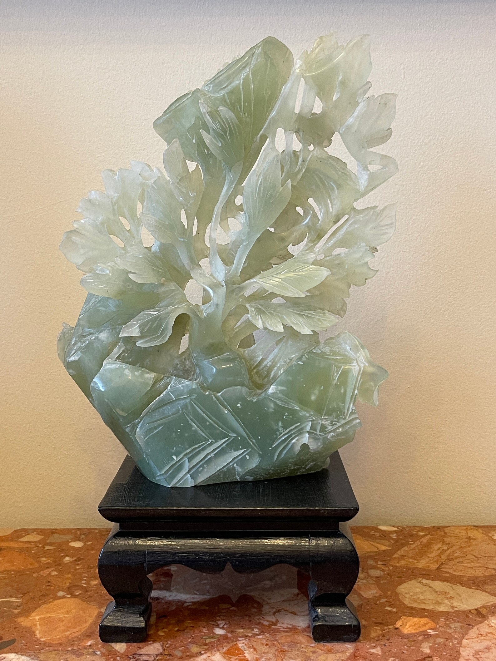 Vintage Chinese Carved Jade Tree Glowers and Birds Sculpture Etsy