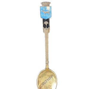 Norne Tromso Norway Blue Enameled and Sterling Silver Souvenir Spoon