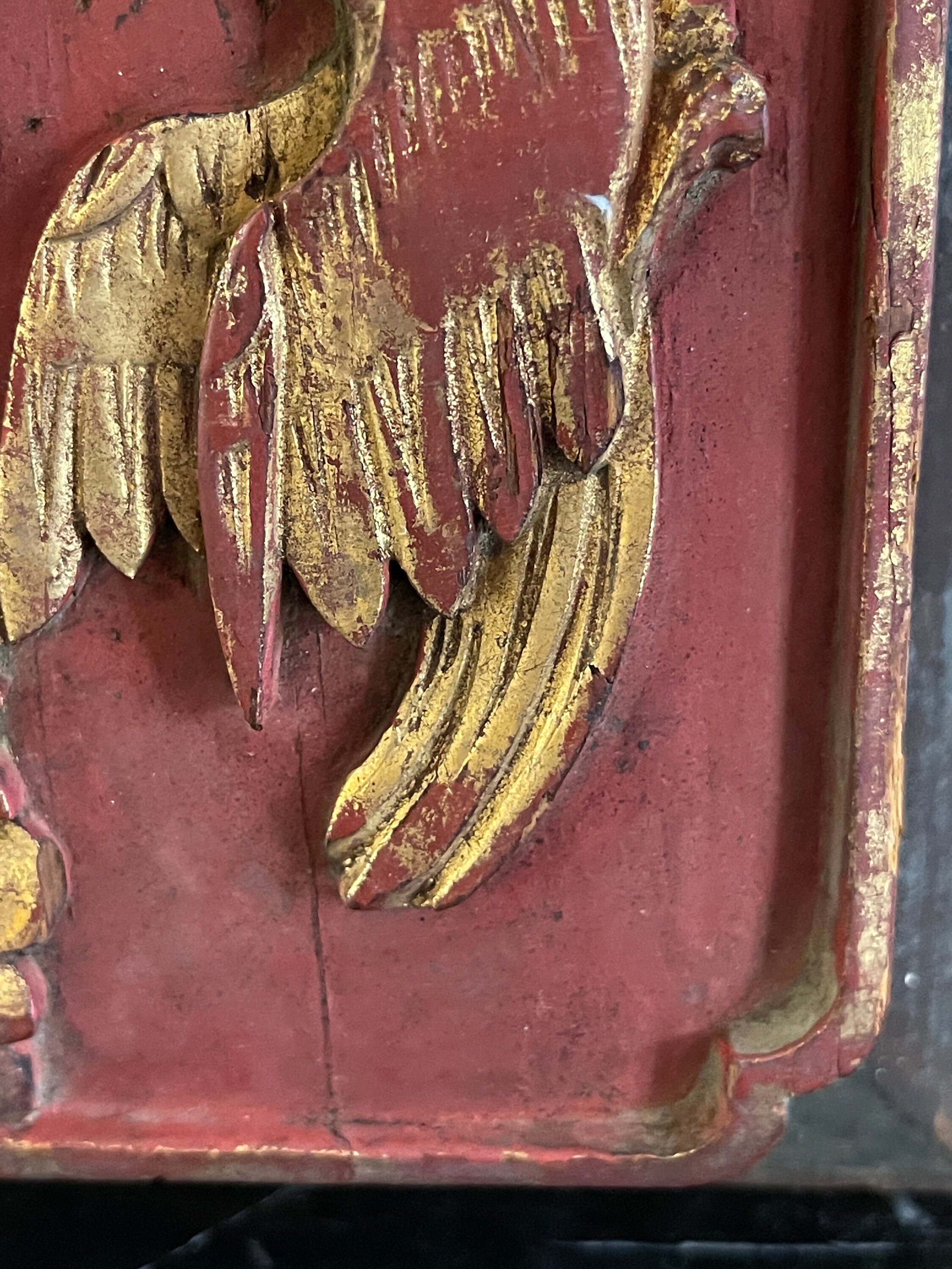 Vintage Chinese Exquisite Carved Wood Relic Flowers and Bird
