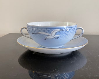 Vintage Bing and Grondahl B&G 1952-1957 Seagull Flat Cream Soup Bowl and Saucer
