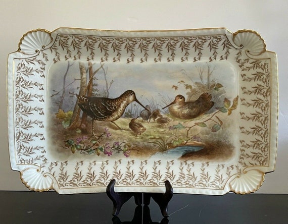 Antikes T&V Limoges Porzellan Vögel Tablett für Wilhelm and Graef Store New York