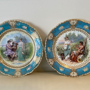 Antique Set of 2 Imperial Crown Austria Cabinet Plates