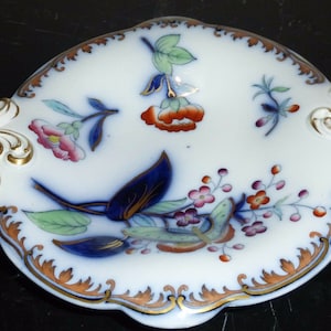Antique Alba Porcelain Cobalt Hand Painted Footed Bowl with Handles