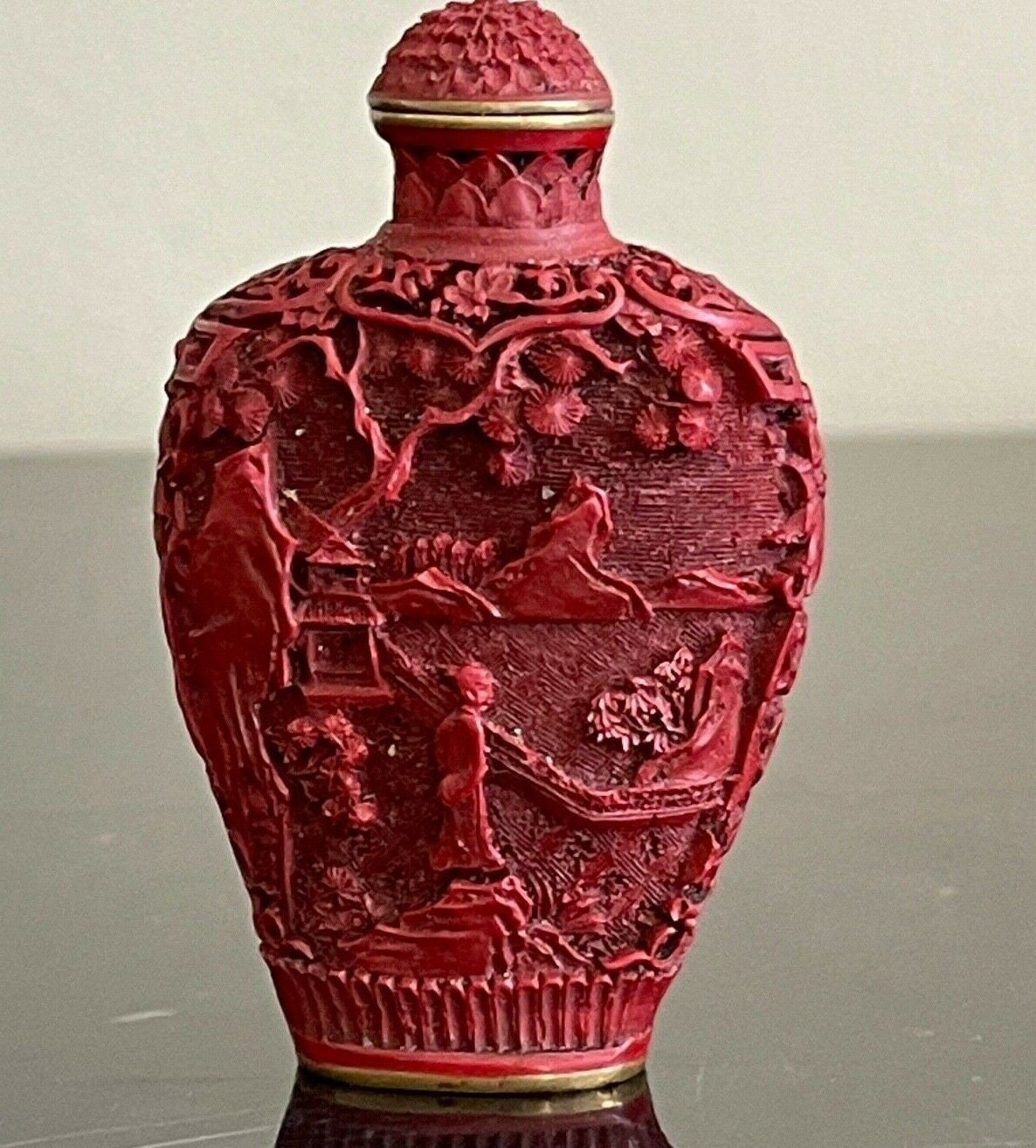 アンティーク中国彫刻庭園風景辰砂嗅ぎタバコ瓶 - Etsy 日本