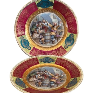 2 Antique Royal Vienna Schwarzburg Beehive Signed Mark 7 1/2" Cabinet Plates