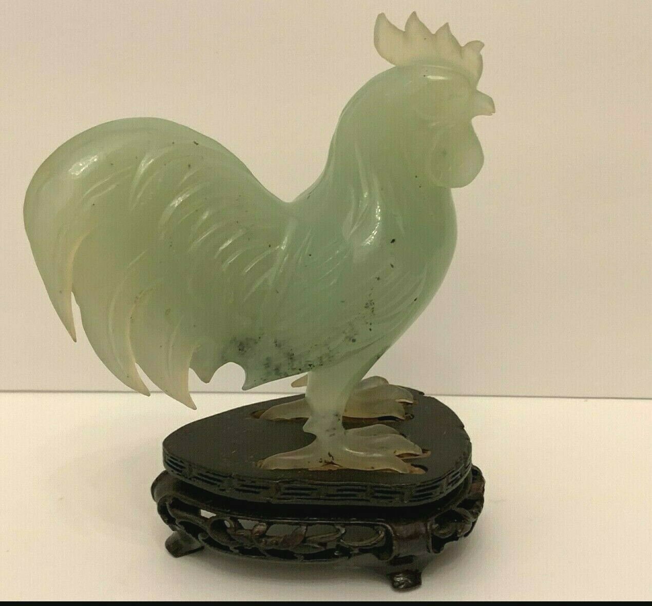 Antique Chinese Carved Green Jade Rooster Statue Sculpture Etsy