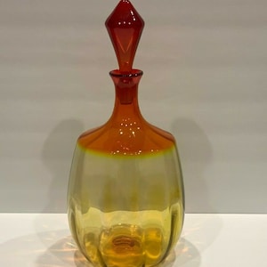 Blenko 6416 Joel Meyers Modern DesignTangerine Amberina Glass Decanter 15.5" H
