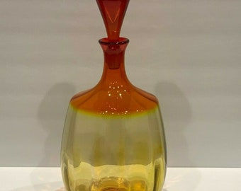 Blenko 6416 Joel Meyers Modern DesignTangerine Amberina Glass Decanter 15.5&quot; H