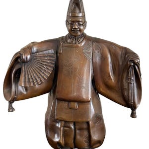 Antique Japanese Meiji Period Signed Kabuki Actor Bronze Sculpture