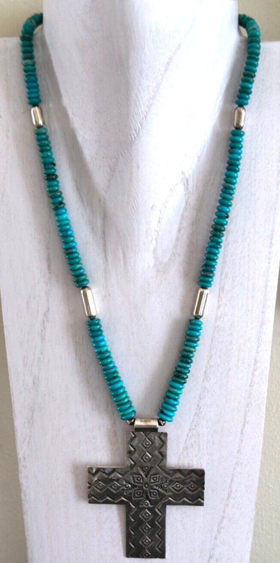 Navajo Turquoise Beaded Necklace & Signed W. Tahe 