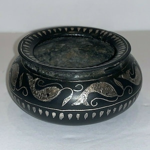 Vintage Japanese Bronze Warmer Incense Burner Censer with Silver Inlay