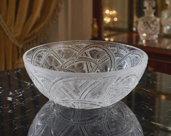 Signierte Lalique Französische Kristall Frosted Klarglas Pinsons Schüssel - 23 cm