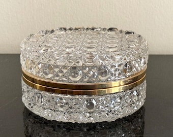 Vintage Kristall Runde Ormolu Schatulle Cut Glas Dresser Box