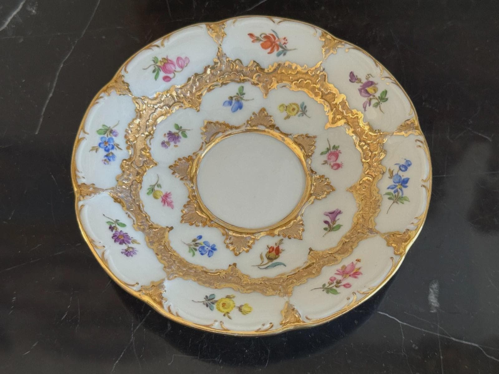 Meissen Porcelain Heavy Gold Encrusted and Flowers Porcelain Cup