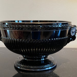 Vintage Cambridge Glass Ebony Bowl with Ram Head Handles