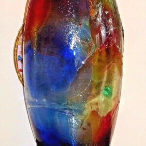 Superb 22" Emeshel Hungarian Art Glass Vase with Brilliant Palette of Colors