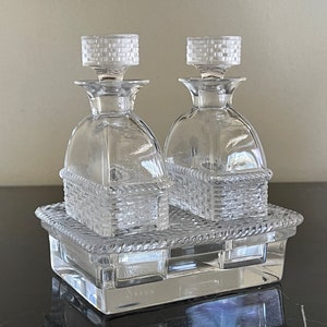 Lalique Crystal Bangkok Pattern Oil and Vinegar Cruet Set